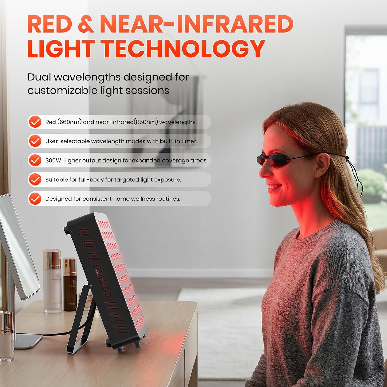 Red Light Therapy Panel, 660Nm Red & 850Nm near Infrared Light Therapy Device for Body Face with 60 Dual Chip Leds, Timer, Adjustable Stand & Hidden Handle,Upgraded High Power Red Light Therapy Device