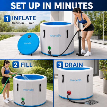 Inflatable Cold Plunge Tub Ice Bath, 85 Gal One Person Ice Bath Tub with Lid, Drop Stitch PVC, Double Layer Seals, Heavy Duty Cold Plunge for Athletes