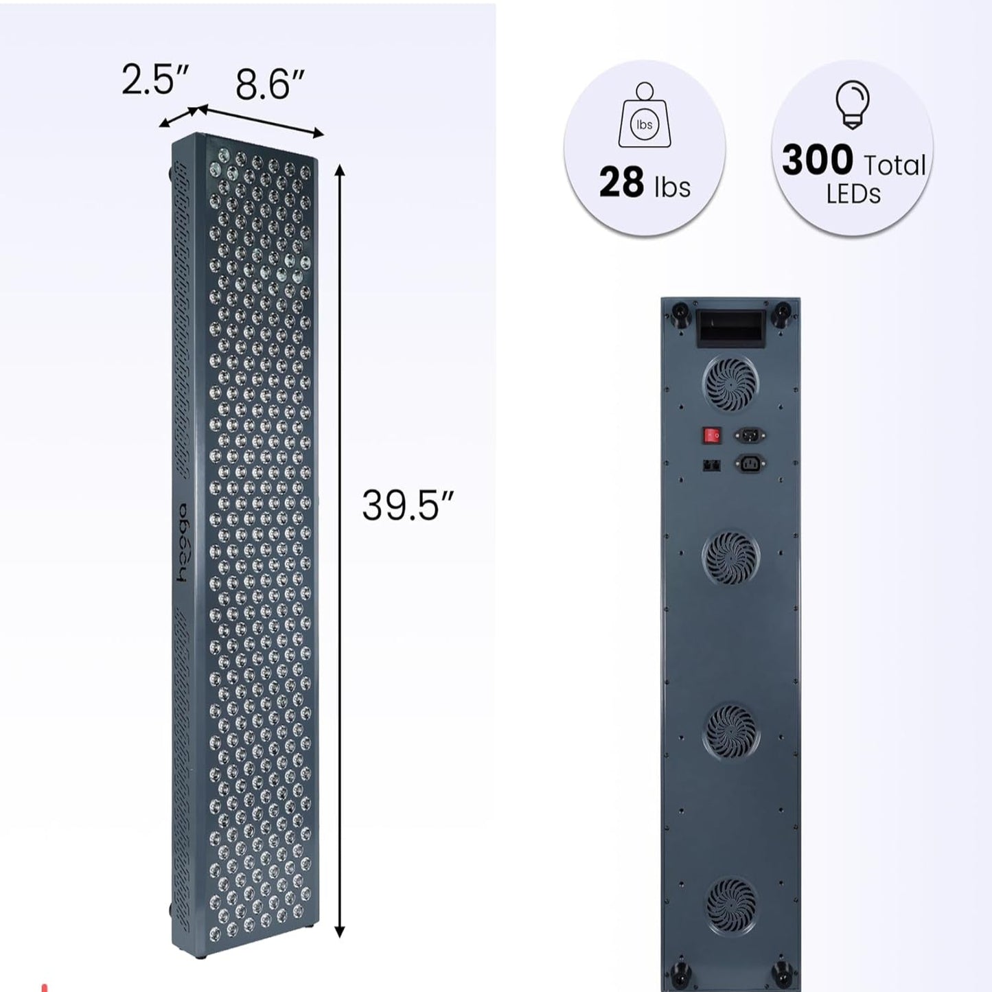 Red Light Therapy Panel Device – Full Body Panel, 630Nm 660Nm 810Nm 850Nm Red & near Infrared Light Therapy, 300 Quad Chip Leds, Brightness Control, Pulse Mode – ULTRA1500