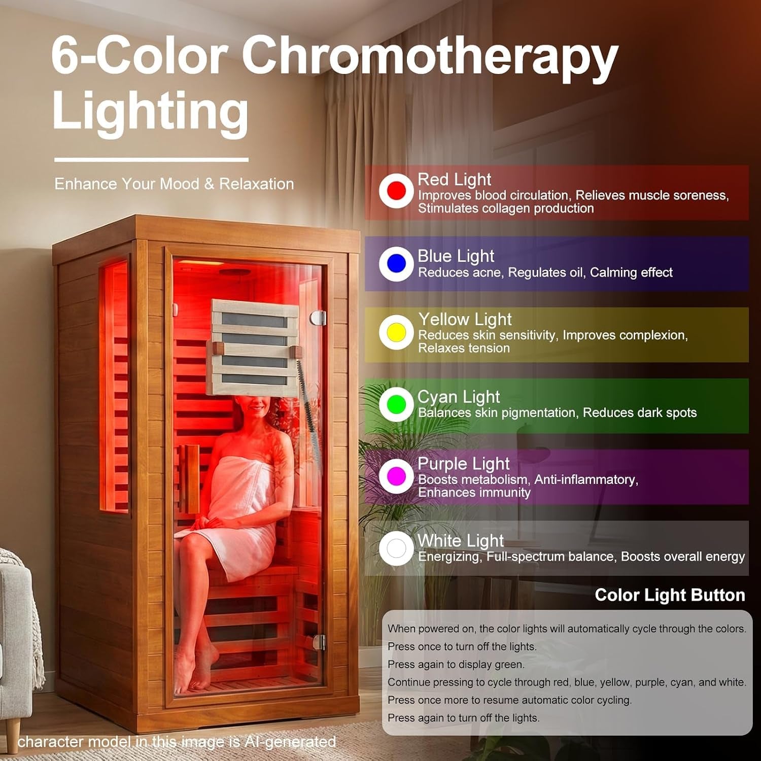 Full Spectrum Infrared Sauna with 660Nm & 850Nm Red Light Therapy | 1.4 Mg Ultra Low EMF, Fast Heat-Up, Canadian Hemlock, 7 Carbon Fiber Heaters, Easy Assembly, 1170W 110V