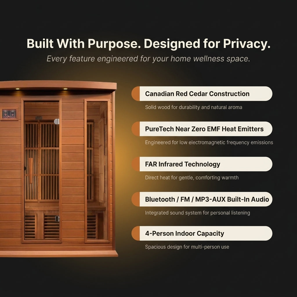Dynamic Infrared Saunas 4 - Person Indoor Bluetooth Compatible FAR Infrared Sauna in Cedar — Results & Stats