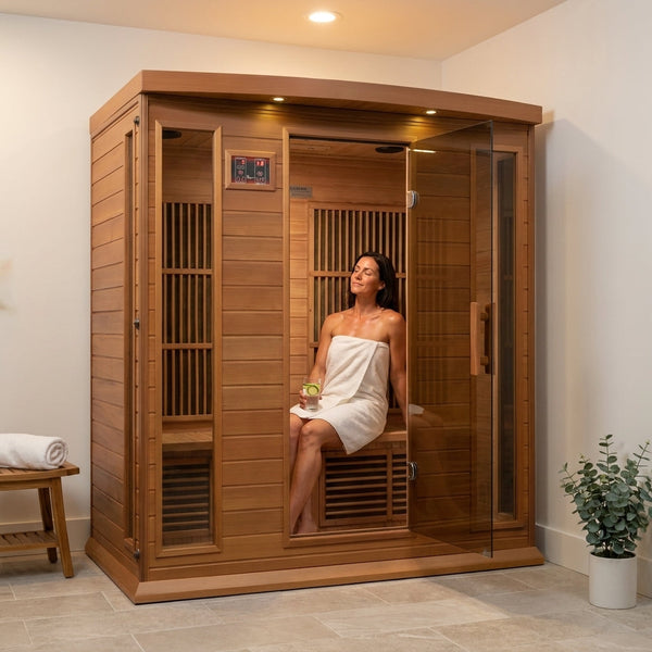 Infrared Sauna Built for Four People, FAR Infrared Technology, Canadian Red Cedar, Bluetooth Compatible