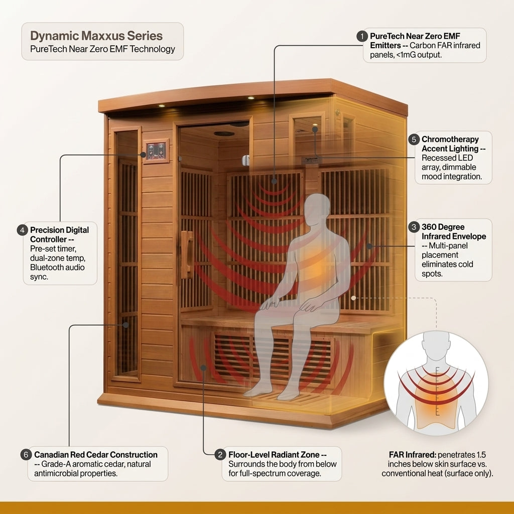 Dynamic Infrared Saunas 4 - Person Indoor Bluetooth Compatible FAR Infrared Sauna in Cedar — How It Works