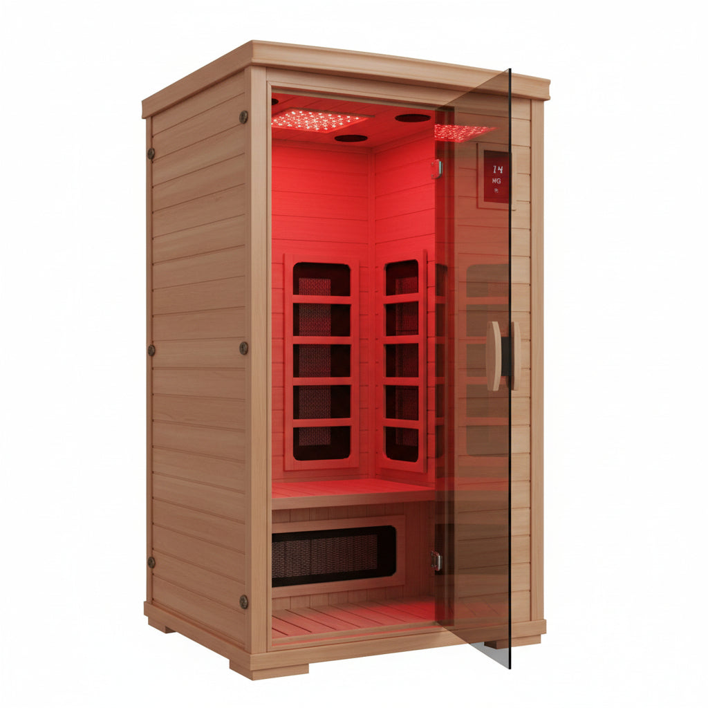 Full Spectrum Infrared Sauna with 660Nm & 850Nm Red Light Therapy | 1.4 Mg Ultra Low EMF, Fast Heat-Up, Canadian Hemlock, 7 Carbon Fiber Heaters, Easy Assembly, 1170W 110V