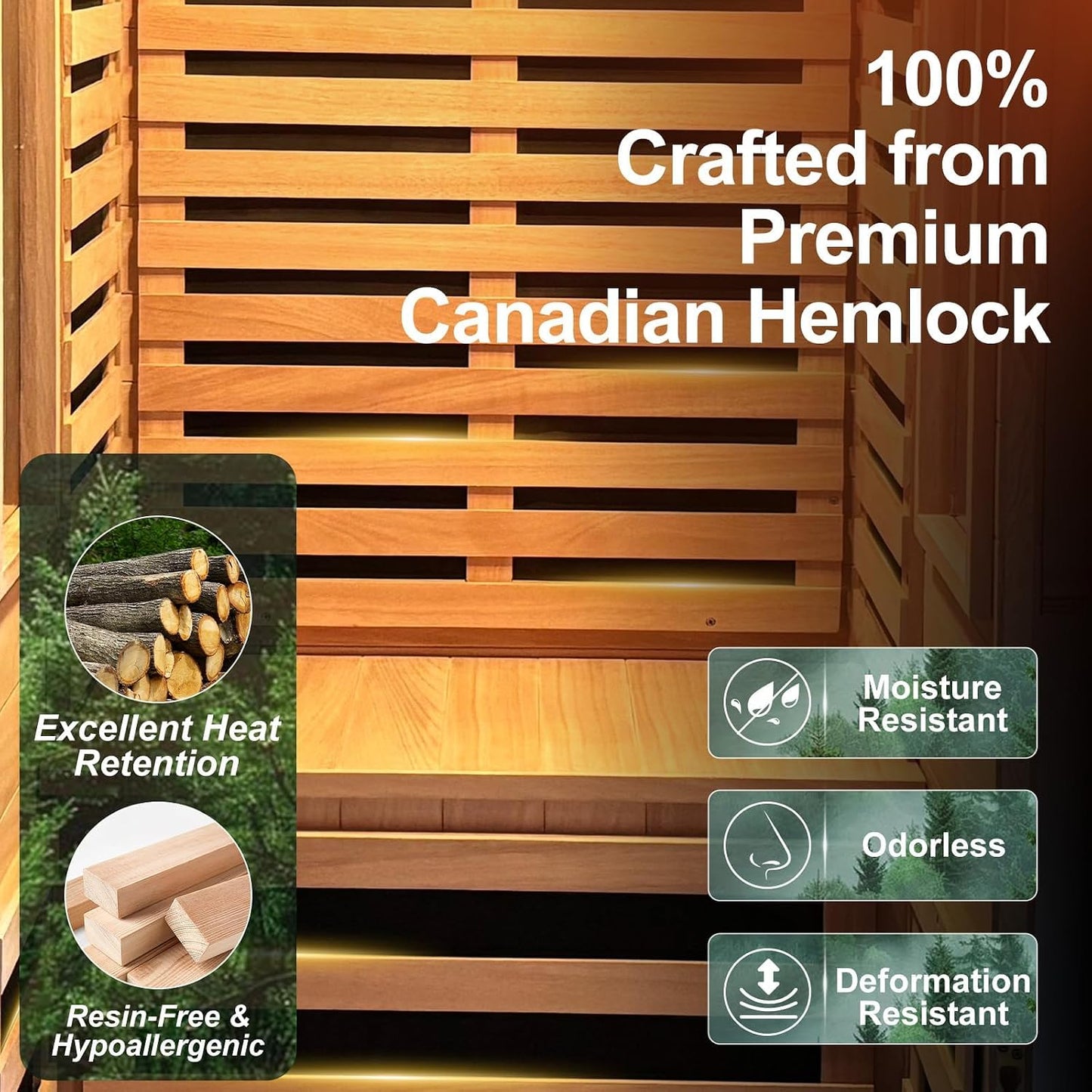 Full Spectrum Infrared Sauna with 660Nm & 850Nm Red Light Therapy | 1.4 Mg Ultra Low EMF, Fast Heat-Up, Canadian Hemlock, 7 Carbon Fiber Heaters, Easy Assembly, 1170W 110V