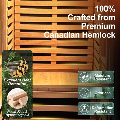 Full Spectrum Infrared Sauna with 660Nm & 850Nm Red Light Therapy | 1.4 Mg Ultra Low EMF, Fast Heat-Up, Canadian Hemlock, 7 Carbon Fiber Heaters, Easy Assembly, 1170W 110V
