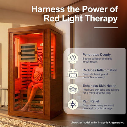 Full Spectrum Infrared Sauna with 660Nm & 850Nm Red Light Therapy | 1.4 Mg Ultra Low EMF, Fast Heat-Up, Canadian Hemlock, 7 Carbon Fiber Heaters, Easy Assembly, 1170W 110V